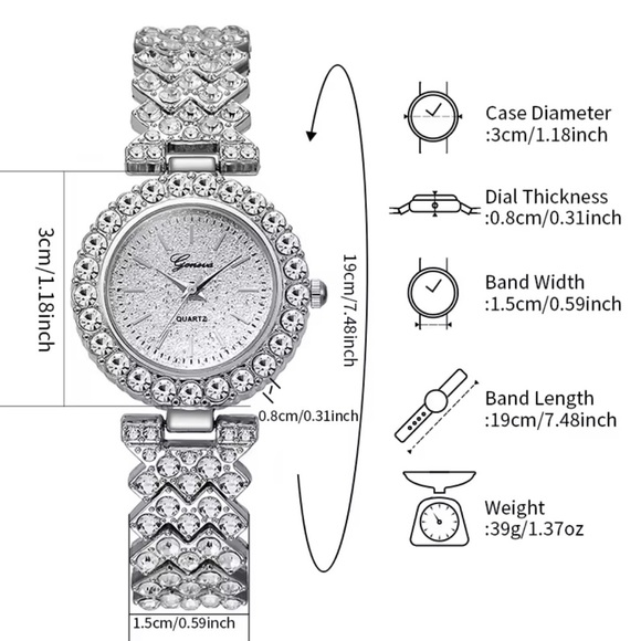 Elegant Silver Watch with Crystal Bracelet – 3 Piece Jewelry Set - Picture 5 of 5